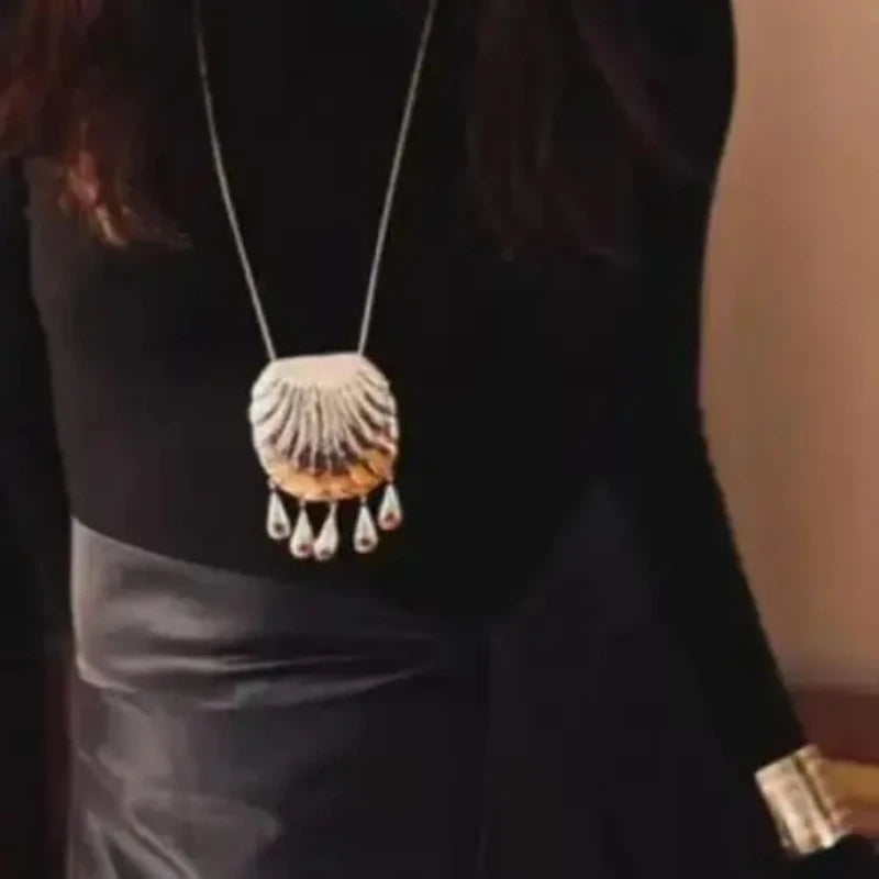 Europe American Gold Silver Large Shell Tassel Pendant High Quality Necklace Woman Fashion Jewelry Party Trend
