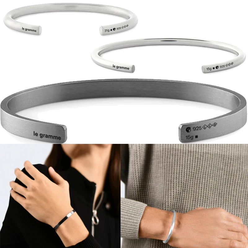 925 Sterling Silver Classic Cable Rope Bracelet - LG French Luxury Jewelry Brushed Finish Open Design Unisex Gifts for Men