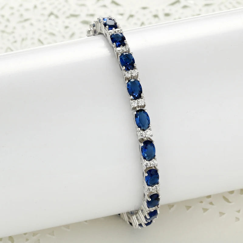 925 Sterling Silver  Sapphire Bracelet for Women Elegant Shine Gem Solid  Bangle High Quality Wedding  Party Jewelry Gifts