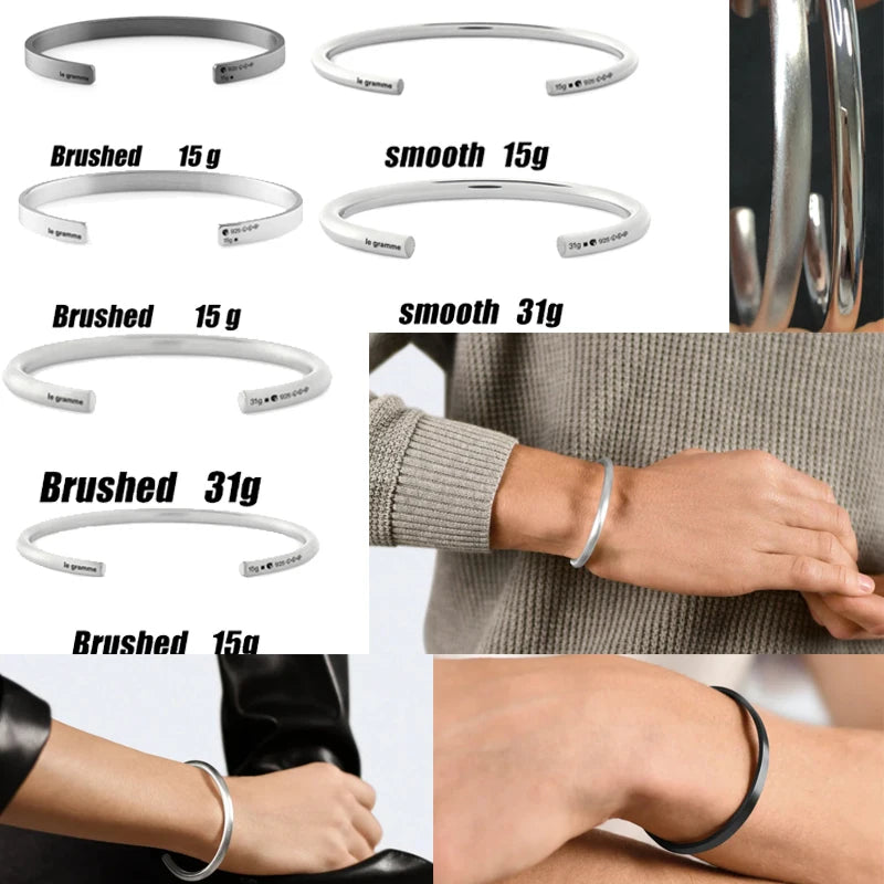 925 Sterling Silver Classic Cable Rope Bracelet - LG French Luxury Jewelry Brushed Finish Open Design Unisex Gifts for Men