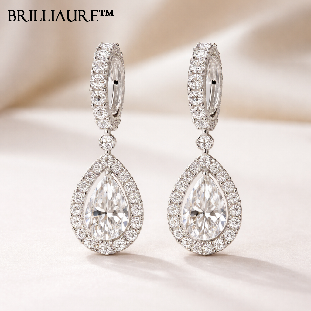 Brilliaure™ Radiant Drop Halo Earrings